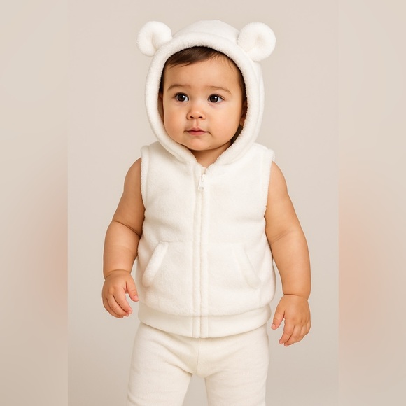 Carter's Other - Carter's White Fluffy Hooded Baby Vest with Teddy Ears